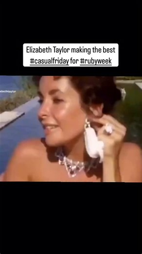 Vanessa Cron on Instagram: "Who better than Elizabeth Taylor to master the #casualfriday trend on #rubyweek ? Coming out of the pool, taking off her tiara (because hey, you should always wear your tiara in the pool…), and trying on the ruby and diamond parure by Cartier given to her by her husband Mike Todd. Just because this scene would be dubbed ‘too much’ if it was written in a movie script. Except Elizabeth Taylor’s life was much bigger than cinema could ever dream of… #jewels #jewellery #je