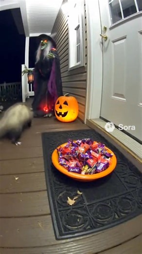 Possum scared away in Halloween #funny #hallloween | White cat099