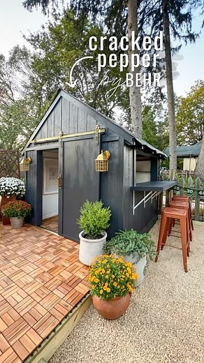 Feels like we should just paint everything this color 😍 I went with CRACKED PEPPER from Behr for my backyard bar and it’s perfect. It’s actually Behr’s 2024 Color of the Year and I’ve used it on my dining room ceiling and the outside of the house too! @BehrPaint @HomeDepot #THDGameDay, #HomeDepotPartner #BehrPaint | Never Skip Brunch by Cara Newhart