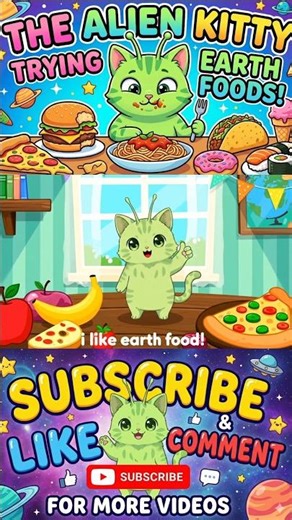 Food time with alien kitty 🐱✨ #catcartoon #kidfriendly #animation #viral #reach #typography