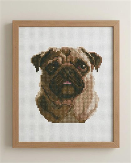 Pug Portrait Cross Stitch Pattern – 56x61 Stitches (digital PDF) - Etsy