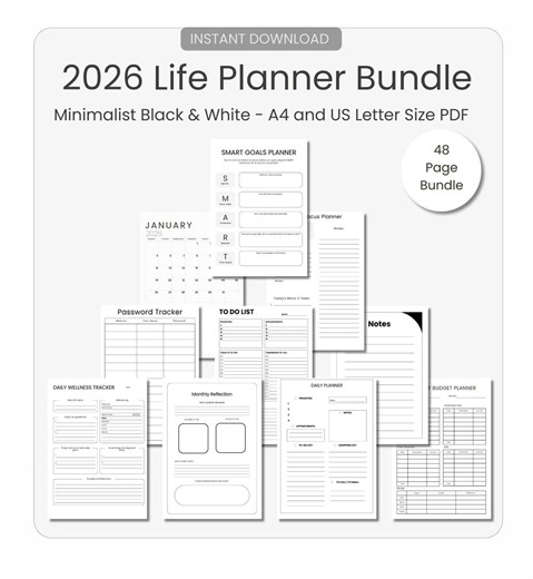 2026 Minimalist Life Planner Bundle | Planners, Calendars, Planners, Finance, Goals, Wellness Trackers (printable PDF) - Etsy Australia