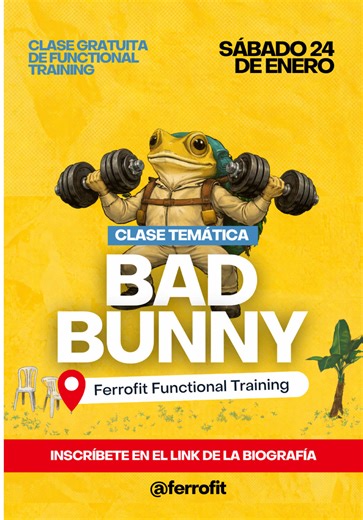 🔥🐰CLASE TEMÁTICA BAD BUNNY EN FERROFIT🐰🔥 Entrena con los mejores hits del conejo malo y un circuito de functional training diseñado para llevarte a tu mejor PR. 📅 Sábado 24 de enero 📍 Av. La Molina 612 - Ferrofit Functional Training. ⏰ Horarios: 7:00 a.m. | 8:00 a.m. | 9:00 a.m. ⏱ Duración: 50 minutos 🔥CLASE GRATIS 🔥 (cupos limitados) 🔗 ¡Escríbenos y te enviamos el link de registro! #badbunny #badbunnyfans #entrenamientofuncional #gym #lamolinaperu