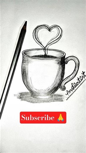 Heart Touching Coffee Cup Drawing ☕❤️ | Pencil Sketch Art | #Shorts