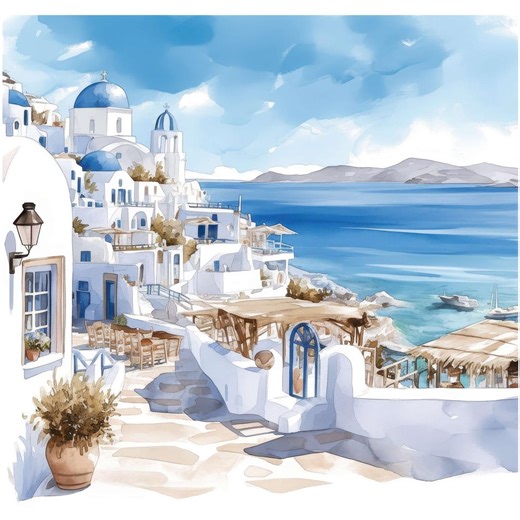 10 Greece Seaside Clipart, Landscape Illustration, Printable Watercolor Clipart, High Quality JPG, Commercial Use, Paper Craft, Journal - Etsy
