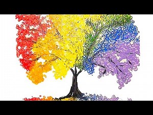 Rainbow Tree Q Tip Acrylic Painting for Beginners