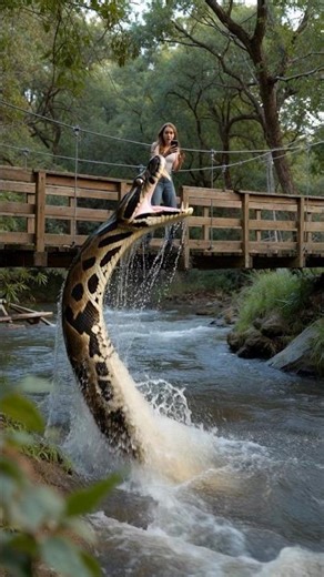 Python Lunges from River at Girl on Bridge! 😱🐍 #Shorts #USA #Viral