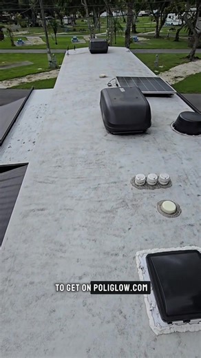Did you know the benefits of keeping your RV roof clean? We use Poli Glow for all our RV and vehicle cleaning needs! 🫧 Not only does it work great for us, but Poli Glow is made in the USA and is family owned! Some "professionals" in RV groups forums online will say it's not important to keep the roof cleaned, we beg to differ. Do you prioritize keeping your RV roof cleaned? Typically, we use regular Poli Wash to scrub our roof, but it got really grimey, stained, and just pure nasty sitting unde