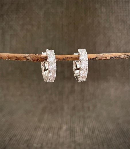 Silver Diamond Huggie Earrings, Diamond Hoop Earrings, Small Chunky Thick Diamond Huggies, Small Diamond Hoop Earring, Small CZ Huggie Hoops - Etsy