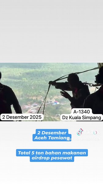 Bantuan bahan makanan sebesar 5 ton di turunkan di Aceh Tamiang menggunakan Airdrop untuk korban terdampak bencana alam. #banjir #tanahlongsor #aceh #acehtamiang