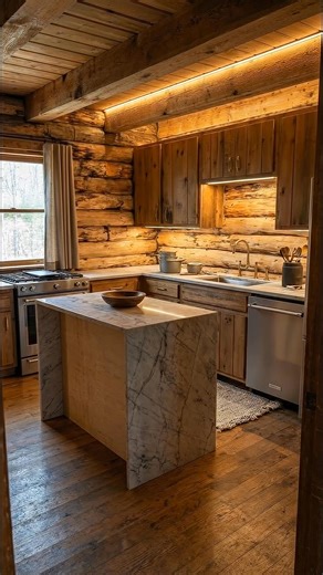 Log House kitchen renovation #woodworking#house#renovation | Mountain Log House