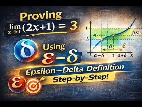 Epsilon–Delta Proof: lim (2x + 1) as x → 1 = 3 (Step-by-Step)