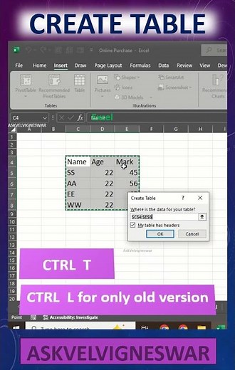 Day 10 Create Table in Excel | Tamil | Shortcuts | Beginners | AskVelvigneswar #excel #education