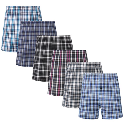 Onimisc Men's Woven Boxer Shorts Cotton Plaid Boxers for Men Underwear with Button Fly, 6 Pack