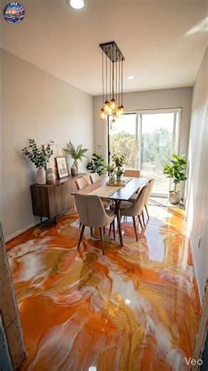 Orange Gold Marble Metallic Epoxy Floor Transformation | Luxury Resin Dining Room Timelapse