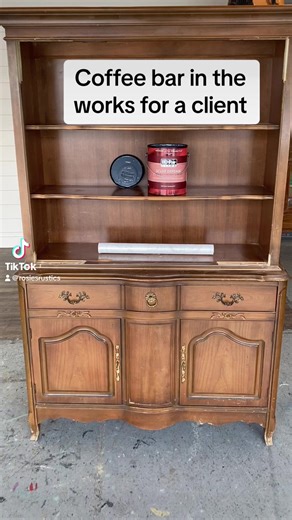 This cabinet is in the works of becoming a coffee bar for a client #custom #woodworking #wood #tools #behr #coffeebar #coffeeaddict #furnitureflip #furnituremakeover #furniture #paintedfurniture #beforeandafter #repurpose #repurposedfurniture #diy | Rosie's Rustics