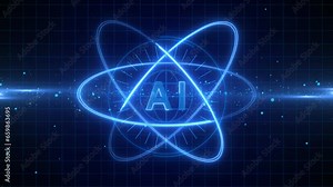 AI artificial intelligence - futuristic science background - AI letters centered in the middle of rotating circles and particle animation