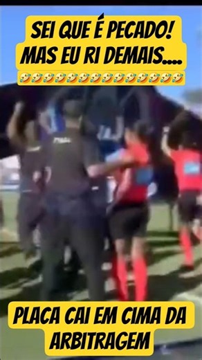 The sign fell! Right on the heads of the refereeing trio. Pure Brazilian spirit. #brasileirão #fu...