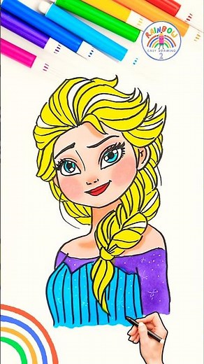 Draw Elsa FROZEN Tutorial | Learn to Draw Elsa Simple 🌈👸🏼 #elsa #frozen #disney #drawing #shorts