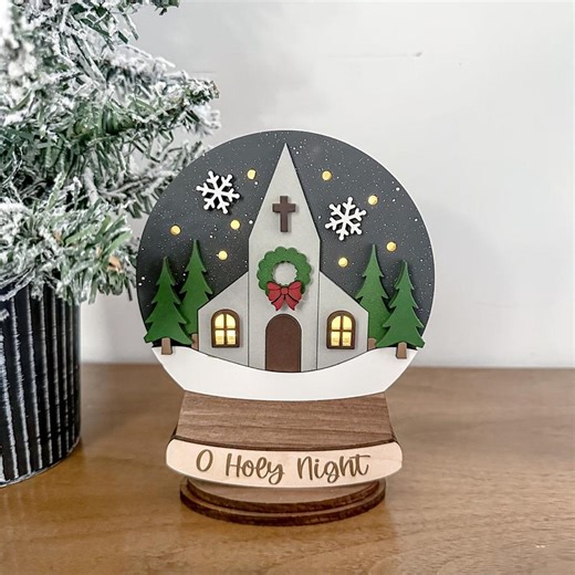 Lighted Wood Snow Globe - Church, Christmas Shelf Decor, Religious Holiday Decorations - Etsy