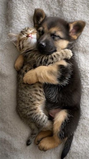 🐶❤️🐱 Puppy & Kitten Cuddling in Sleep | Pure Love & Healing Vibes ✨