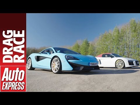 Audi R8 V10 Plus vs McLaren 570S Spider drag race - British vs German supercar power battle