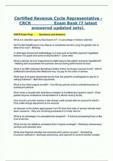 Latest Certified Revenue Cycle Representative CRCR 23 Exam Guide Pack5 video