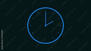 Clock Animation Video. clock icon with moving arrows in 12 hour loop 4K.