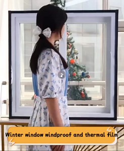 110x160cm Transparent Indoor Window Plastic Film,Window Insulation Kit,Reusable,Warm Cold Weatherproofing Window Plastic,Easy Installation-Black