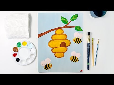 🎨Easy Bees Painting Step by Step Tutorial for Kids and Beginners! 🐝