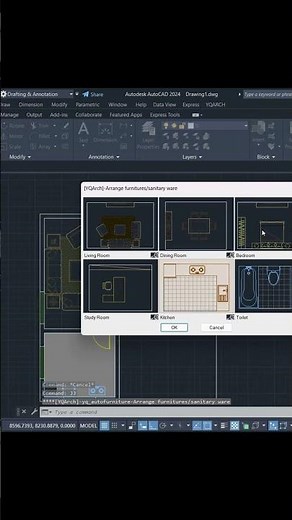 How to Add Furniture in One Click using YQArch Plugin | AutoCAD Furniture Layout Made Easy