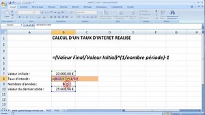 Taux d'interêt réalisé sur Excel