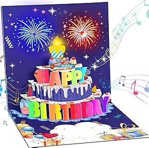 Lupow Pop up Birthday Cards,Musical Happy Birthday Card with Light Up Fireworks,Funny Birthday Gift Card for Women Men Husband Mom Kids Friend Grandpa and Grandma