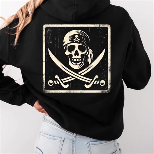 Pirate Skull & Swords Hoodie: Back Print Hooded Pullover, Nautical Streetwear, Cotton-polyester - Etsy