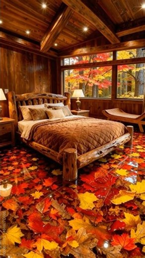Epoxy Maple Leaf Floor Transformation – Cozy Wooden Bedroom #epoxycoating #epoxyfloor
