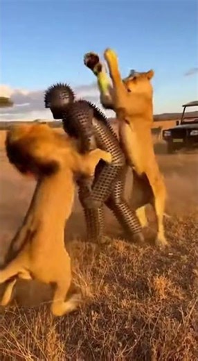 Lions vs the Spiked Man 😱🦁