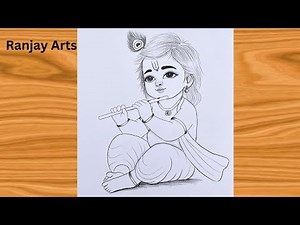Little Krishna With His Flute Drawing-Easy Step By Step