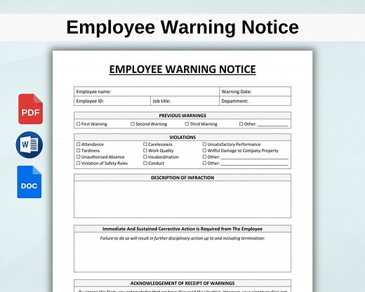 Employee Warning Notice Template Printable. Employee Discipline Form. Employee Performance. Employee Write Up. HR Form. Pdf/google Docs/word - Etsy