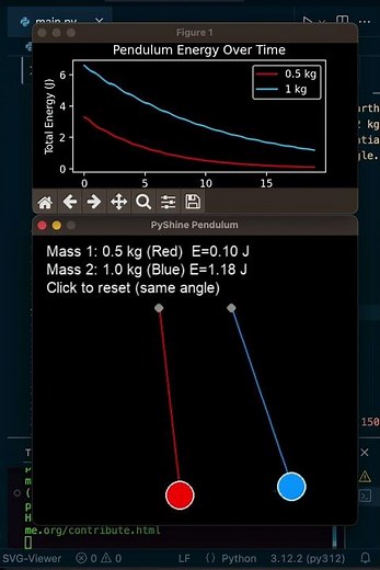 Pendulum with different mass in Python Part 1/4⚡️ #shorts #coding #programming #python