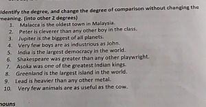 Identify the degree, and change the degree of comparison withou... | Filo