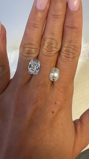 The Clear Cut on Instagram: "Help me pick between two gorgeous natural elongated antique cushion cut diamonds for my bridal client! Which diamond would you want for your engagement ring? #theclearcut #naturaldiamonds #engagementring #oldminecut"