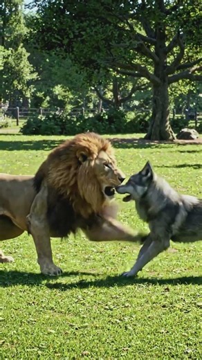 @Lion vs Wolf Epic Fight in the Park 🦁🐺
