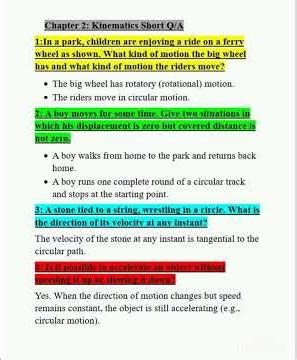 9th Class Physics Chap 2: Kinematics Exercise Short Q/A