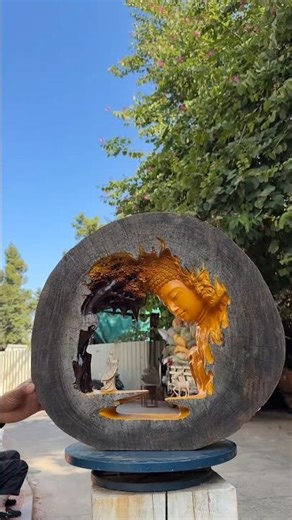 Sacred Buddha Face Carved from a Tree Log 🪵🙏✨#woodscraft #workout #woodworking #art#vishuart