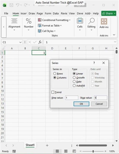 Auto Serial Number Trick #excel #exceltips