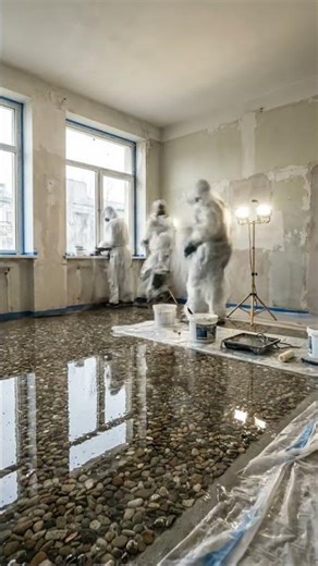 Luxury Transparent Glass Epoxy Floor with Stone Inlays #shorts