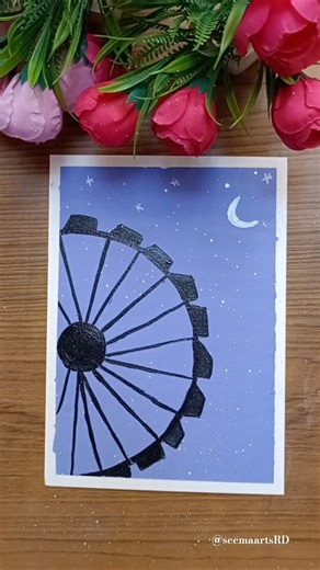 Easy Night Scenery Drawing | Ferris Wheel Under Moonlight 🌙✨ Step by Step Tutorial