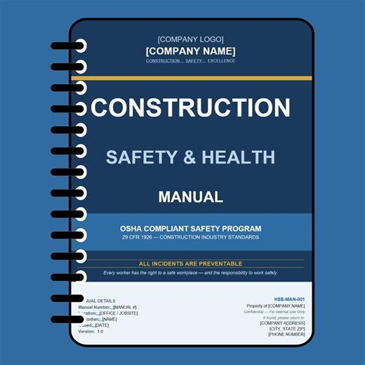 Construction Safety Manual Template | OSHA Compliant | HSE Program | Small Contractor Safety Plan | Editable | Instant Download - Etsy