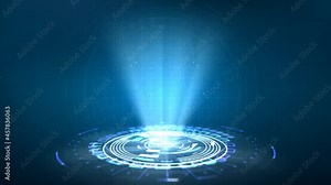 Futuristic circle HUD, GUI, UI interface screen design. Abstract style on blue background. Blank display, stage or podium for show product in futuristic cyberpunk style.Technology demonstration