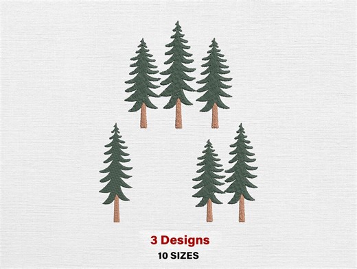 Pine Tree Embroidery Design Bundle – 3 Evergreen Trees (digital Files) - Etsy